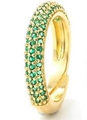 Polished 18K gold band ring with three rows of micro-pave green cubic zirconia - Adjustable Open / Gold Plated - Green Zirconia