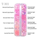 Pink shell and butterfly nail art glitter set with pearls and sequins in a 12-slot case - T-303 (Star Heart Pearl Style)