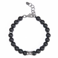 Adjustable 8mm matte stone beaded bracelet with black metal accents and lobster clasp - Matte Stone Bracelet