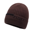 Dunkelbraune Strickmütze mit schwarzen Streifen und PUMY-Schriftzug für den Winter - Einheitsgröße / Kaffeebraun
