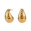 Boucles d'oreilles dorées en forme de goutte creuse avec cristaux blancs étincelants - Or Zircon Blanc (F803)