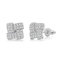Square hip hop stud earrings with pave-set zircon crystals and secure screw back in silver - Silver (OHE128-2 White Gold)