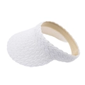 Detailed view of white straw sun visor featuring intricate fish-scale woven texture and band - White