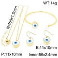 Golden evil eye jewelry set with heart necklace, palm bracelet, and pearl detail - Heart Evil Eye Pendant Necklace / Gold