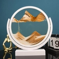 White circular liquid sand art decor with brown and gold dunes on a matching base - 12 Inch White Frame Rotate Yellow