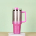 Insulated 40oz stainless steel tumbler with handle in pink and silver glitter gradient - 40oz / Rose Red