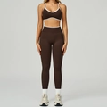 Ensemble de yoga sans couture marron chocolat avec liseré blanc et legging taille haute - S / Bra+Leggings - Contrast Coffee/White