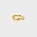 Minimalist gold plated 18K wave ring with fluid irregular lines and open adjustment - Gold Style (YYR023041-G)