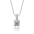 Silver square pendant necklace featuring a round sparkling diamond and box chain - Bull Head Necklace Xl-48
