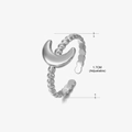 Adjustable silver crescent moon ring with polished bead chain band in stainless steel - Steel Color (255 Style) / 1.7cm (Adjustable)