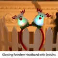 LED Christmas headband with sequined double reindeer antlers and glowing warm light - Sequin LED Dual (Reindeer)