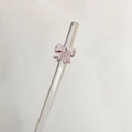 Reusable glass drinking straw with a decorative pink butterfly bow ornament - 8*200mm Bent Tube / Pink Bowknot
