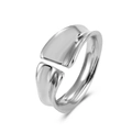 Bague ouverte argentée minimaliste avec anneau réglable et finition polie texturée - Style Ouvert à Bord Ondulé Irrégulier (A-387) / Or blanc
