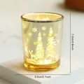 Golden Christmas glass candle holder featuring reindeer patterns and warm LED glow - Gold Christmas Tree Hollow Glass Lamp (No Candle)