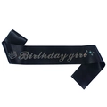 Fascia di compleanno nera glitterata con scritte in strass Birthday Girl e corona - Birthday Girl / Fascia in Raso Nero con Strass Colorati