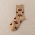Brown mid-calf cotton socks featuring cute teddy dog patterns in a minimalist knit style - Khaki (Poodle)