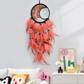 Pink moon-shaped dream catcher with natural stone tree of life and soft feathers - Crystal Style / Watermelon red