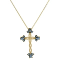 18k gold plated brass cross necklace with blue pear-cut stones and white zircon crystals - Gold Pear Blue Cross (20240108白蓝)