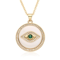 Golden necklace featuring a round evil eye pendant with green zircon and white rhinestones - Gold Green Main Stone White Enamel Style (g017)