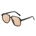 Square black frame oversized sunglasses with light brown lenses in a retro style - Black Frame Tea Lens