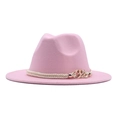 Chapeau en feutre rose à large bord avec cordon ivoire et boucle en métal doré élégant - M (56-58cm) / Rose