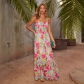 Colorful smocked floral maxi dress with vibrant pink and orange summer tiered skirt - S / Rose Pink Floral