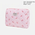 Borsa trucco trapuntata a scacchi rosa con fiocchi rossi, organizer da 23x6x18cm - Pochette Rosa
