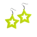 Fluorescent yellow pentagram star earrings made of acrylic with metal hooks on white - Yellow With Stars