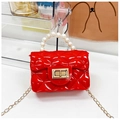 Red quilted mini jelly bag with pearl handle and golden chain strap for girls - Red