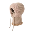 Adjustable khaki knitted balaclava hood with plush faux fur lining for winter warmth - Khaki