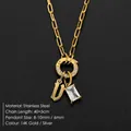 14K gold plated stainless steel chain necklace with letter U and crystal charm - Letter V