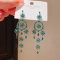 Elegant emerald green zircon chandelier earrings with S925 silver fringe design - Style 57# Silver Pin-Silver-Green