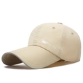 Beige lightweight long brim baseball cap with quick-dry fabric and reflective logo detail - Adjustable / Beige