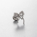 Silver bow stud earring with sparkling cubic zirconia and screw back closure - White Butterfly (Single)
