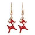 Detail of red and gold Christmas reindeer earrings with smooth enamel finish - Deer #28