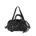 Retro leopard print tote bag with double handles and shoulder strap on white background - Black Leopard