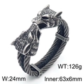 Antique silver wolf head steel wire bracelet with gothic viking style for men - Vintage Silver Black (KB164175-KFC)