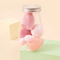 Set of pink makeup sponges in various shapes inside a transparent plastic jar with silver lid - Fat Bottle 4Large 2Small / Pink Series