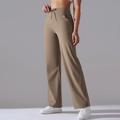 Detail view of high waist yoga pants with drawstring, dual side pockets, and soft fabric - S / Cocoa - Extended