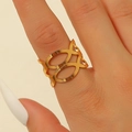 Anillo dorado ajustable con diseño geométrico calado y grabado estilo leopardo - Anillo geométrico hueco (10091) / Dorado
