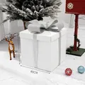 Large 40cm white Christmas gift box with decorative silver glitter bow for holiday decor - 40cm (Silver Ribbon) White Gift Box