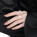 Irregular silver textured wide ring with amber gemstone in unique organic design - Size 14 / Adjustable Opening / Silver