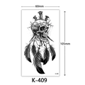 Waterproof temporary tattoo sticker K-409 featuring sketch skull and feather design - K-409 Skull Dreamcatcher
