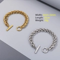 Pulsera de cadena barbada de doble capa en oro y plata con cierre de barra y 6mm - Estilo de Doble Hebilla con Patrón de Rombos y Cadena en O / Color Acero