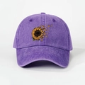 Vintage purple washed cotton baseball cap with sunflower and butterfly print design - One Size (Adjustable) / Light Purple