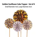 Set of 4 gold sunflower cake toppers including 6cm and 4cm diameters for party decor - Gold Sunflower Topper