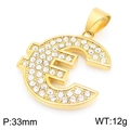 Ciondolo simbolo Euro dorato con pietre in zircone bianco, misura 33mm e peso di 12g - Pendaglio Simbolo Euro Iced Out (KP116381-MZOZ)