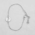 Silver hollow round initial P charm bracelet with adjustable lobster clasp chain - Silver P