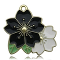 Cartoon enamel cherry blossom charm with black and white petals and golden edges - Large Cherry Blossoms / Black