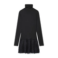 Chic black long-sleeved bodycon dress featuring stylish fringe feather hem detail - S / Black